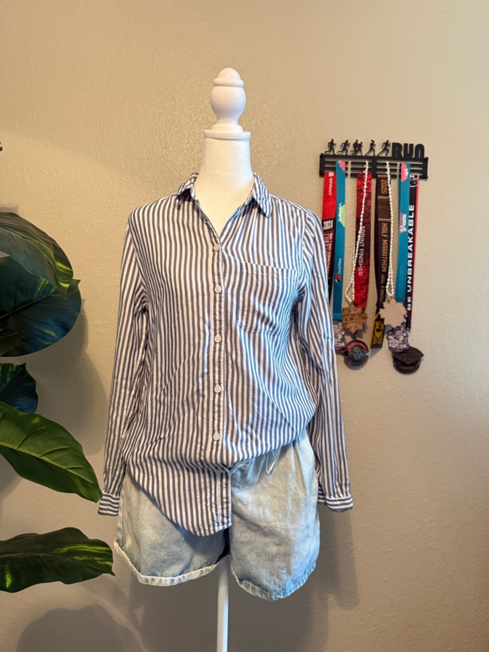beachlunchlounge Navy and White Striped Button-Front Top